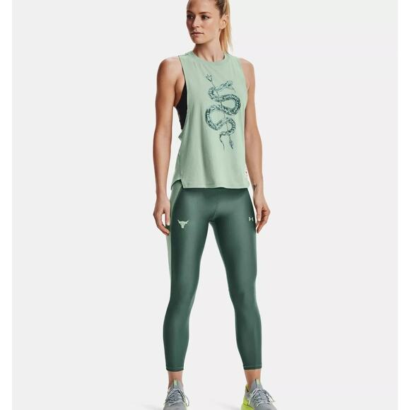 UNDER ARMOUR Project Rock Ankle Crop Leggings Toddy Green | Medium - Picture 2 of 11